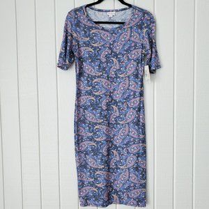 LuLaRoe Julia Dress Small 4 6 Paisley Bodycon Fitted Blue Grey Grey Pink NWT